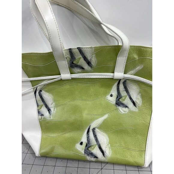 Claudia Firenze Angelfish HOBO Shoulder Bag White & Green Leather Made In Italy - Picture 2 of 7